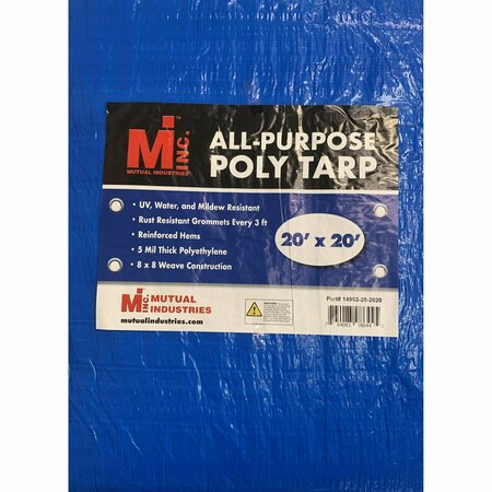 MUTUAL INDUSTRIES 20 ft x 20 ft 5 Mil Tarp, Blue, UV Resistant, Mildew Resistant 14963-25-2020